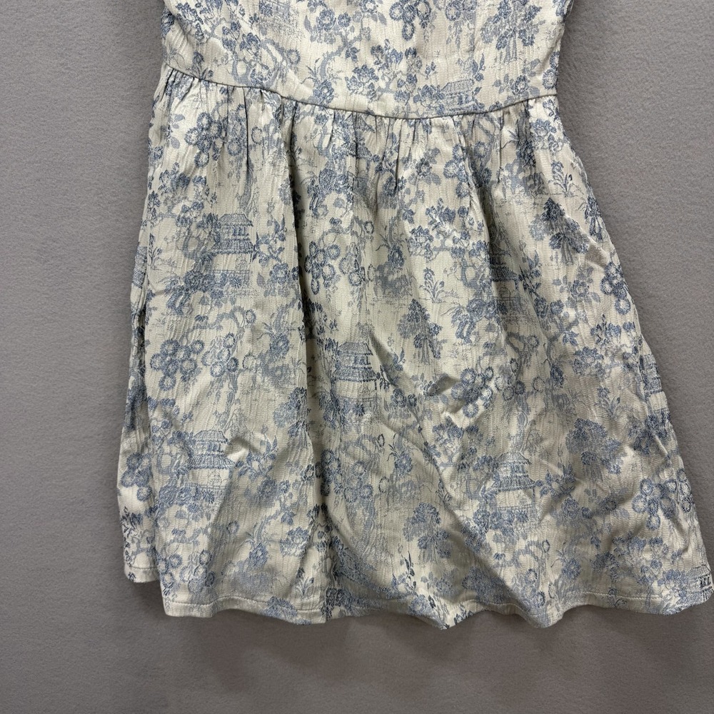 Idem Ditto Babydoll Dress Womens Small Beige Blue Floral Square Neck Back Zip - Picture 3 of 12